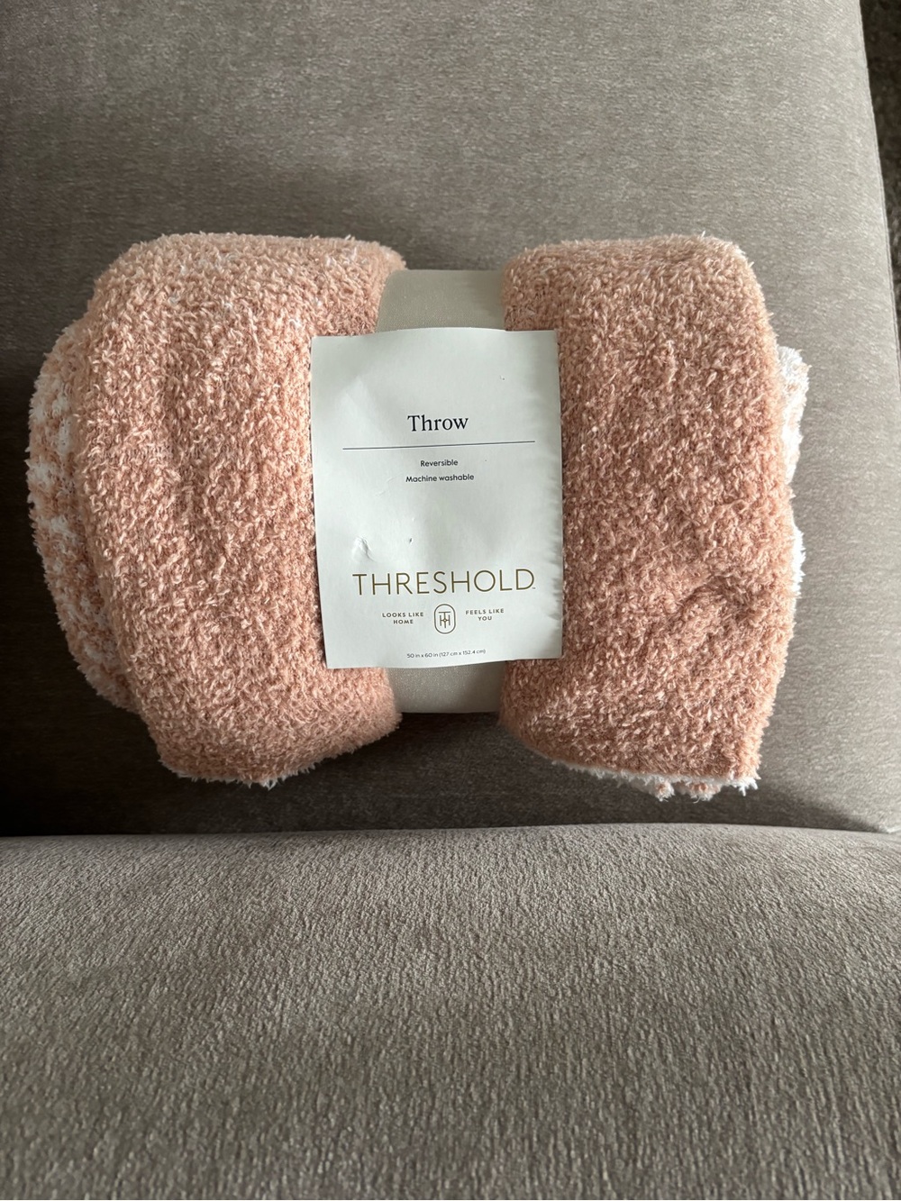 Threshold Plush Reversible Throw in Peach